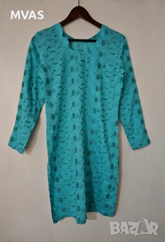 Нова дамска ленена синя туника с бродерия S размер