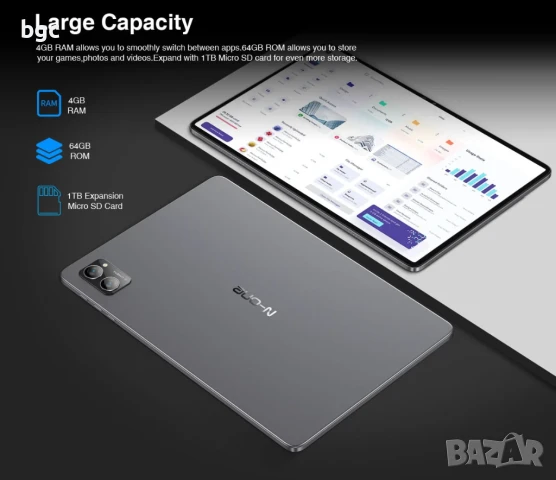 НОВ 10.1" Таблет  N-ONE NPad S 10.1inch Tablet Pad 1280X800 HD 4GB 64GB Android 12 MTK8183 8-Cores 6, снимка 2 - Таблети - 50471465