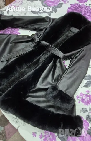 Дамско кожено яке, естествена кожа с богат еко пух. Размер L, снимка 5 - Якета - 48472943