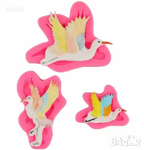 3 вида щъркел птица силиконов молд форма фондан шоколад декор