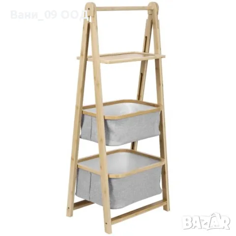 Сгъваема бамбукова етажерка с текстилни кошници 