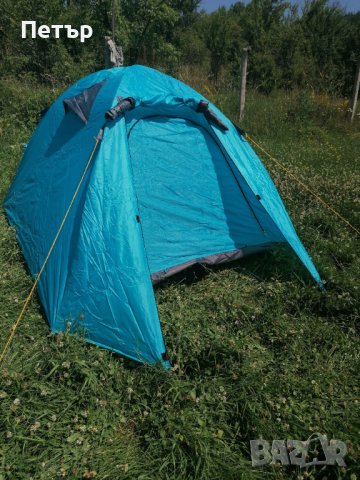 Продавам чисто нова синя много лека двуслойна палатка с алуминиеви рейки и два входа , снимка 12 - Палатки - 41573471