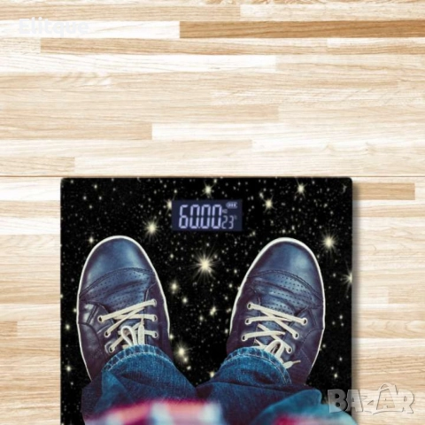 Кантар за тегло дигитален,батерии 2хААА, LCDекран, 180кг., черен, звезди, бял мрамор, снимка 4 - Друга електроника - 52843089