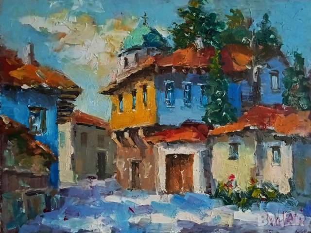 "Изглед от Копривщица" маслена картина, продавана от автора (c041)