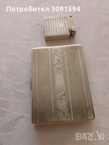 Рядак колекционерски  сребърен комплект табакера и запалка, снимка 1 - Антикварни и старинни предмети - 44480273