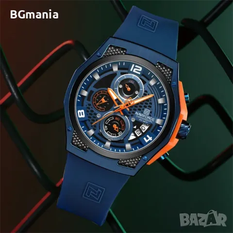 Мъжки Navoforce часовник червен 8051с1 тъмно синя силиконова каишка, снимка 2 - Мъжки - 48753713