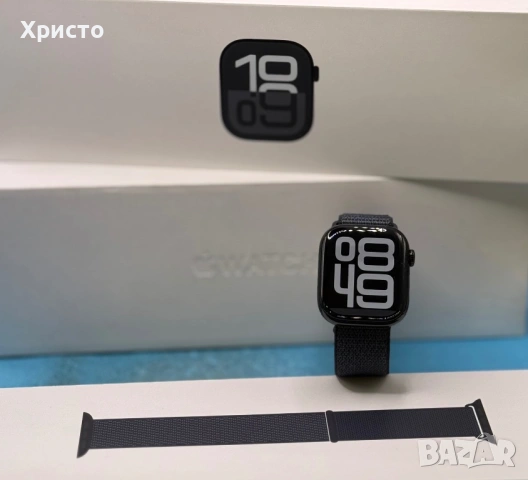 ГАРАНЦИОНЕН!!! Apple Watch 10 GPS, Jet Black Aluminum case 42 мм, Ink Sport Loop, снимка 3 - Смарт часовници - 53743264