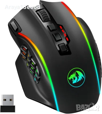 Безжична гейминг мишка Redragon M901P-KS – 16 000 DPI, 19 програмируеми бутона, RGB