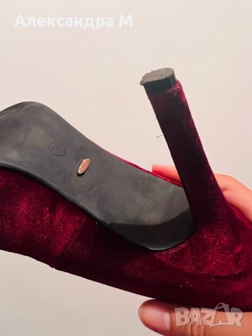 Бордо винено червени велурени токчета, снимка 7 - Дамски обувки на ток - 40676330
