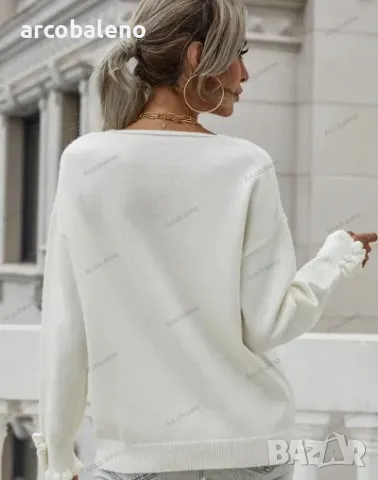 Дамски широк пуловер с маншети и копчета, 5цвята , снимка 9 - Блузи с дълъг ръкав и пуловери - 42407584