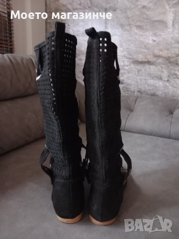 Дамски ботуши с перфорация – естествен велур, черни, № 38.5 - 39, снимка 6 - Дамски ботуши - 52114782