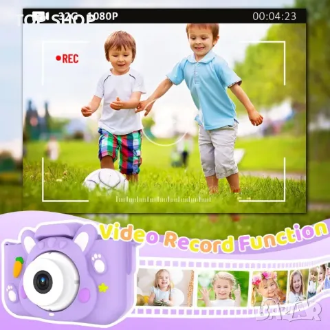 Детска камера 1080P HD 2,0-инчов екран с 32GB карта, лилава, снимка 3 - Образователни игри - 49937585