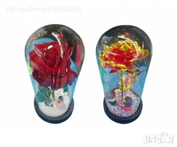 Вечна роза в стъкленица с LED осветление и влюбени фигурки