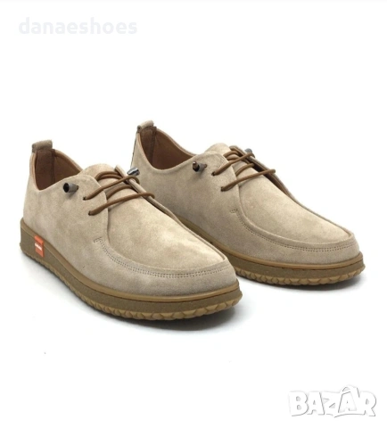 Мокасини от естествен велур в бежово и кафяво 