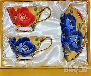 Костен порцелан чаши с цветя, снимка 3 - Чаши - 33423351