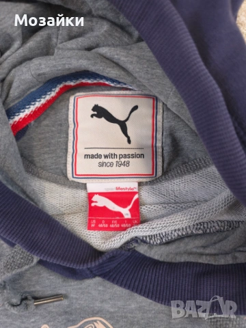 Puma Hoodie с ретро спортен distressed велурен принт, като ново, размер M, снимка 4 - Спортни дрехи, екипи - 53596195