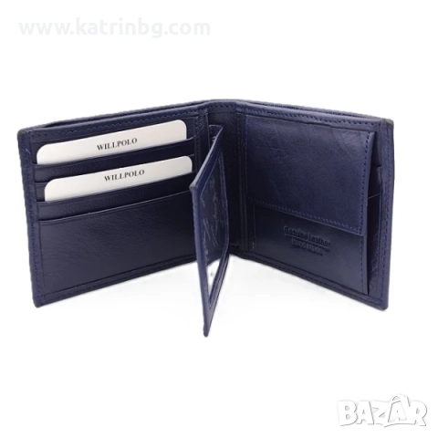 Мъжки комплект Will Polo – тъмносин колан с автоматична катарама и портфейл от естествена кожа, снимка 3 - Подаръци за мъже - 51641716