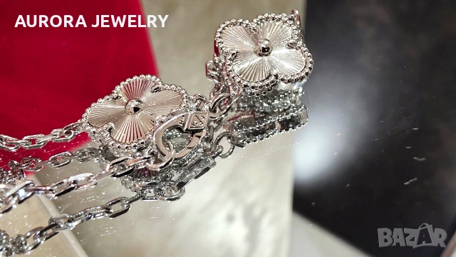 Van Cleef & Arpels VCA Silver Clear 5 Motifs Vintage Alhambra Дамска Гривна, снимка 11 - Гривни - 53373662