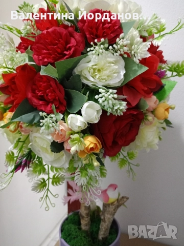 дръвче с текстилни цветя в керамична кашпа височина 60 см , снимка 3 - Декорация за дома - 52025113