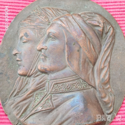 Бронзова релефна плакета Данте и Беатриче, Флоренция, 19 век. , снимка 6 - Антикварни и старинни предмети - 56163736