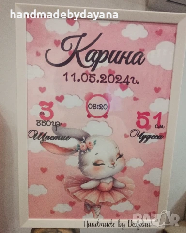 Бебешка визитка в рамка , снимка 3 - Други - 47780293