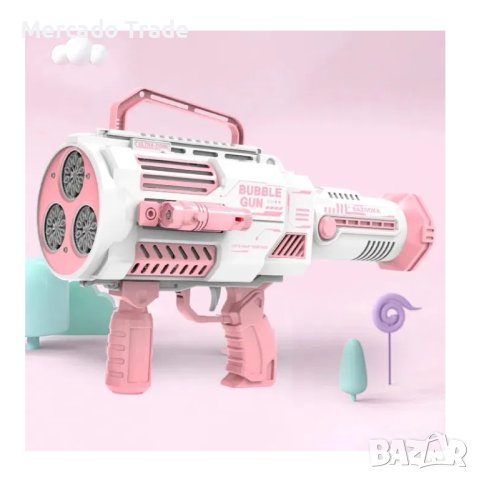 Пистолет за сапунени балончета Mercado Trade, Със светлини Базука, USB, Розов, снимка 2 - Електрически играчки - 41334434