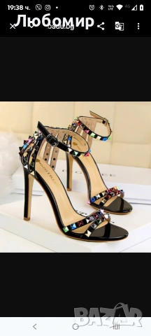 Елегантни дамски сандали с кристали и ток 11 см 38 номер