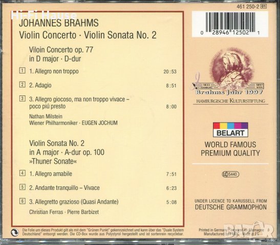 Brahms Jahr-Violin Concerto-Violin Sonata 2, снимка 2 - CD дискове - 34602570