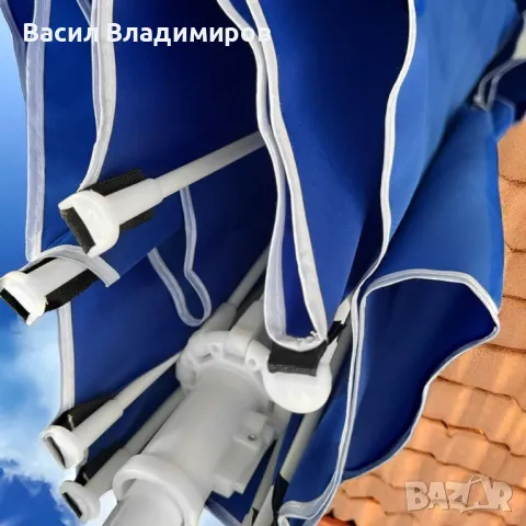 Премиум градински чадър с анти-вятър система, син, Ø220 см, снимка 3 - Градински мебели, декорация  - 49661020