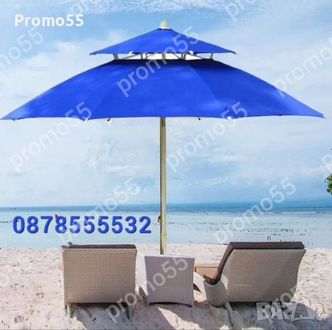 Градински Чадър Двоен Покрив за Стабилност при Вятър 220см.Чадър Плаж, снимка 5 - Градински мебели, декорация  - 41419359