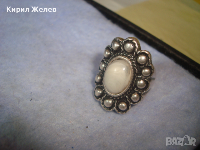 ДЪЛБОКО ПОСРЕБРЕН АРТ ДЕКО СКЪПОЦЕНЕН МЕДЕН ПРЪСТЕН с ПОЛИРАН БЯЛ АХАТ 38911, снимка 10 - Пръстени - 36411245