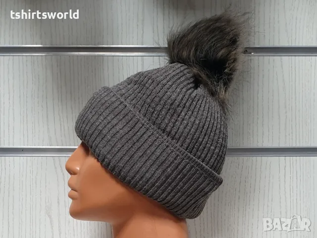 Нова зимна дамска шапка SilverStar в кафяв цвят с пух/помпон, снимка 4 - Шапки - 47927787