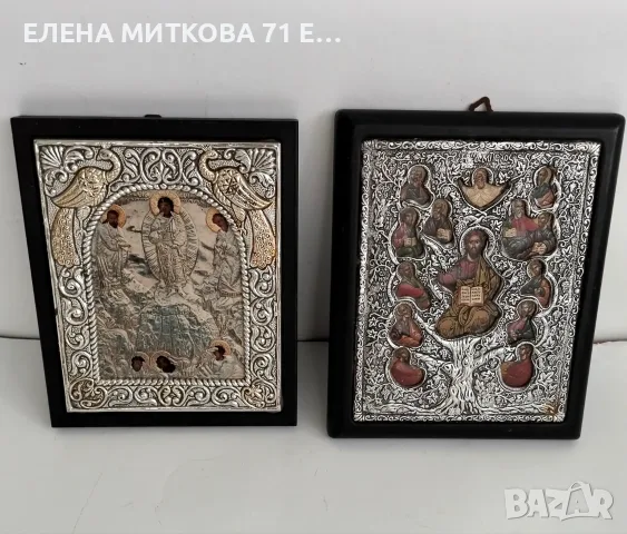 Две масивни гръцки икони от дърво и метал с орнаменти и релеф, снимка 2 - Икони - 55944260