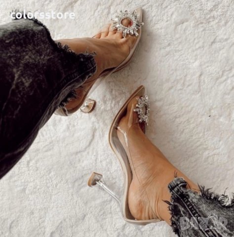 Обувки на ток - прозрачен силикон с бежов акцент  код L7020 , снимка 1 - Дамски обувки на ток - 35692143