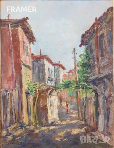 Павел Тодоров 1894-1989  Улица в Несебър 1940 те години, снимка 2 - Картини - 50472000