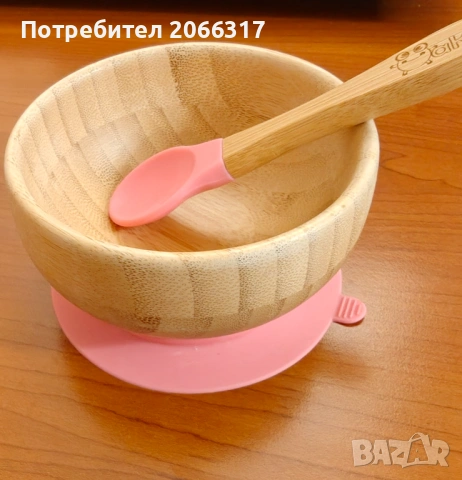 Детски комплект за хранене Oaki, Бамбукова купа, Чиния с форма на слонче, Лъжица, Розов, снимка 2 - Други - 53395708