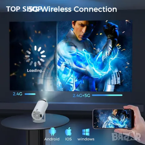 НОВ тестван Мини 4K проектор за телефон, TV Stiс WiFi и Bluetooth, преносимо домашно кино, снимка 6 - Плейъри, домашно кино, прожектори - 49700257