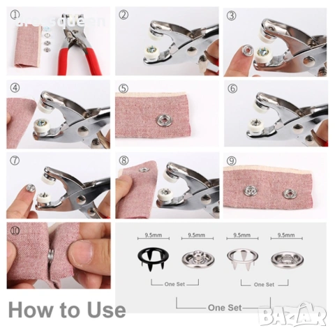 4875 10 цвята метални копчета с органайзер и монтажни клещи, снимка 7 - Други - 53623738