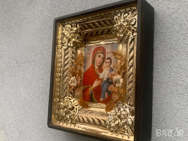 Руска домашна празнична икона Тихвинская чудотворна богородица от 19-ти век, снимка 10 - Колекции - 39685827