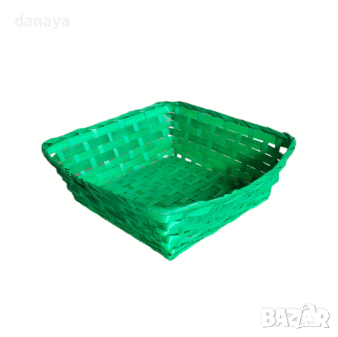4556 Квадратен плетен панер в зелено, 26 см, снимка 4 - Аксесоари за кухня - 44528654