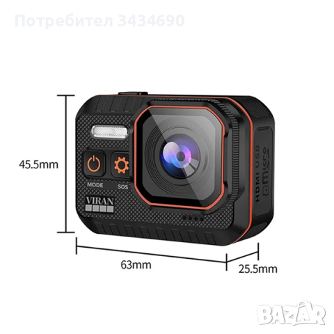 Екшън камера VIRAN SC002 – 4K с 60fps и WIFI водоустойчива до 5 метра 170 градуса /SPK060/, снимка 14 - Камери - 44513184