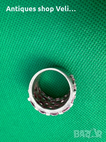 Сребърен пръсрен с розови скъпоценни камъни №7524 , снимка 6 - Антикварни и старинни предмети - 52131389