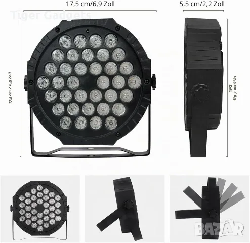 VYmaksran A36 4 броя LED PAR прожектори – 36W RGB, DMX512, 3 дистанционни, 7 режима, снимка 7 - Прожектори - 56099311