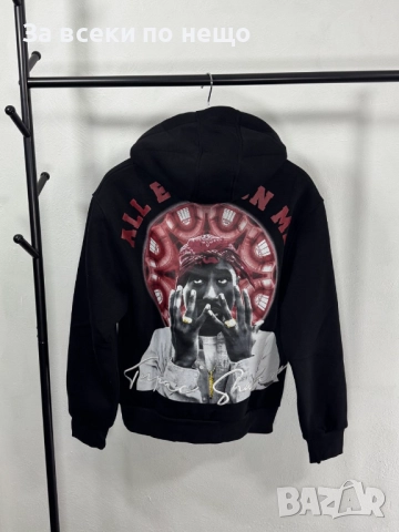 Мъжки Черен Суитшърт С Бродерия И 3D Щамповано На Гърба Със Шев С Качулка🔝Худи Код V.B.74