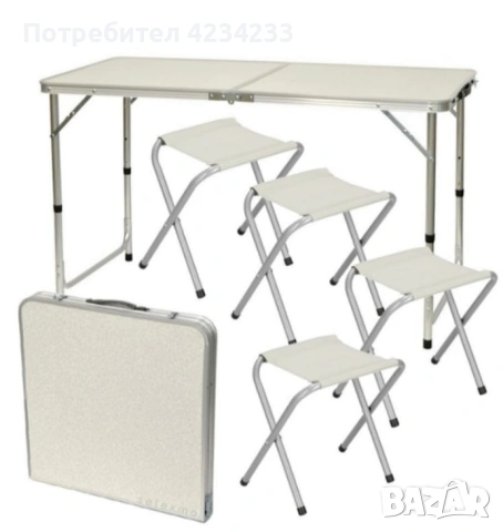 Комплект сгъваема маса с 4 стола, снимка 3 - Градински мебели, декорация  - 53752144