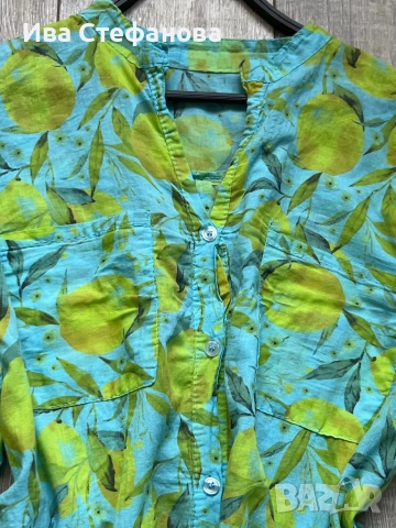 Дамска разкошна елегантна асиметрична нова риза туника 100 % памук памучна принт лимони лимон, снимка 3 - Туники - 51936072