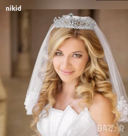 Сребриста сребърна метална корона диадема тиара с камъни детска дамска метална, снимка 2 - Аксесоари за коса - 50103834