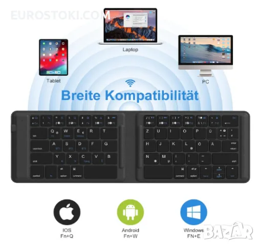 Сгъваема клавиатура OMOTON KB567, акумулаторна безжична Bluetooth клавиатура, със стойка за смартфон, снимка 3 - Клавиатури и мишки - 56239615