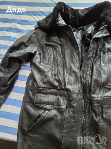 Кожена офицерска шуба черно, снимка 4 - Якета - 51906070