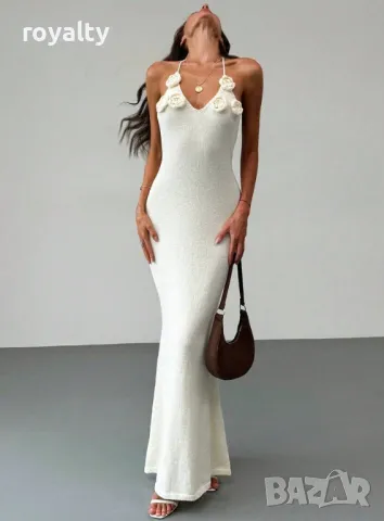 Плетена рокля с флорални мотиви в кайсиев цвят 🍑, снимка 5 - Рокли - 49206235